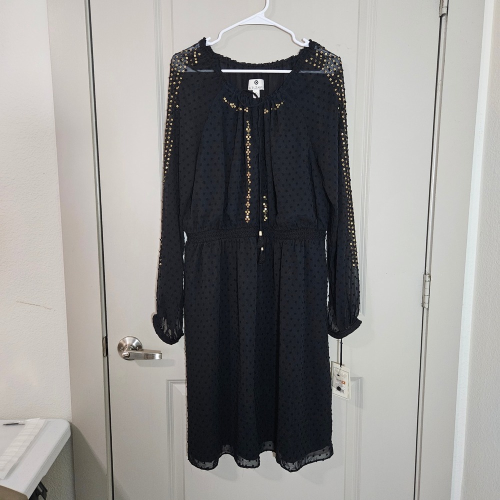 Altuzarra for Target Black Swiss Dot Sequin Long Sleeve Dress Size 16 NWT